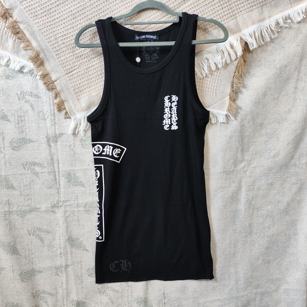 Chrome Hearts Black Tank Top With White Graphics